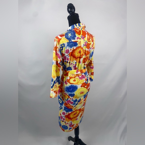 Shirt Dress Colorful Collar Shirt Liz Claiborne Size 12 w/ belt Red Yellow Blue - Picture 5 of 13